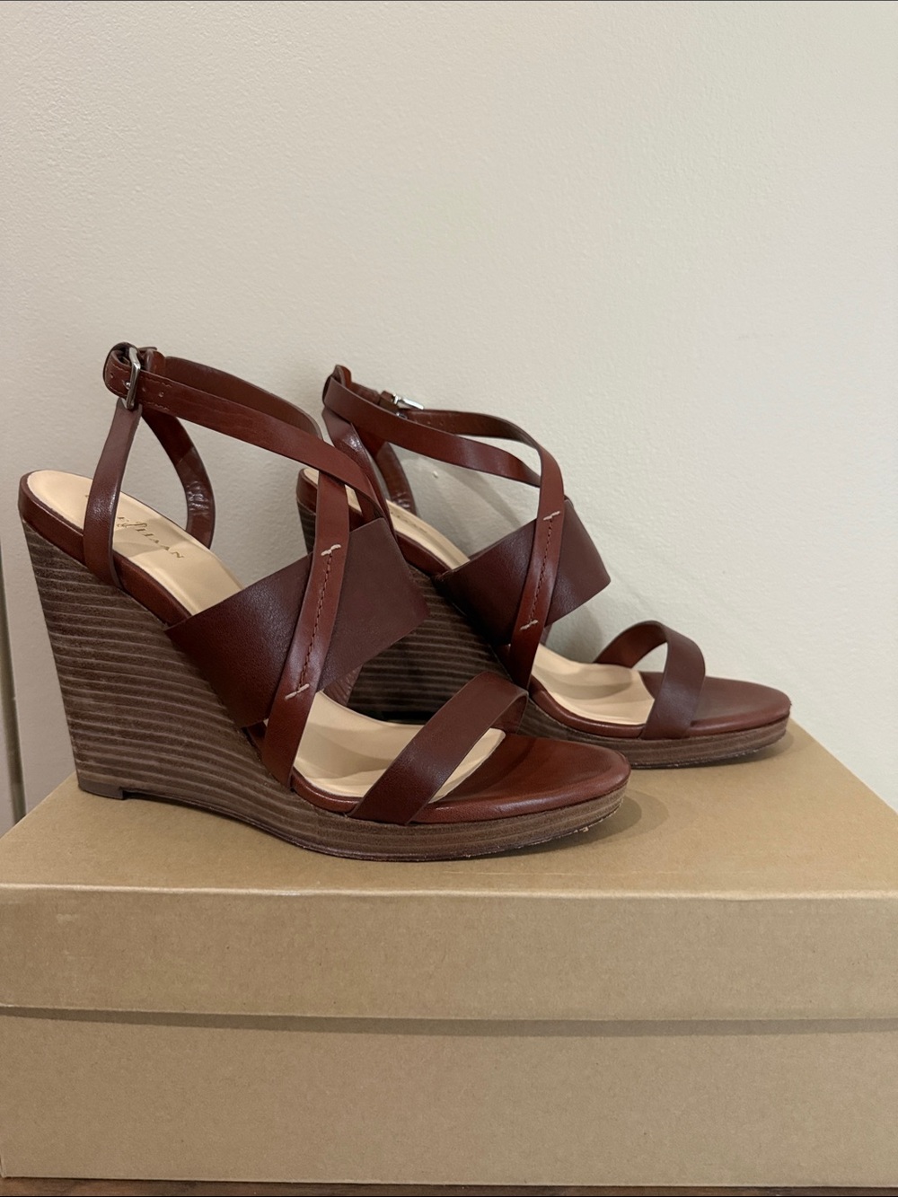Cole Haan Brown Leather Wedge Sandals - Strappy Ankle Strap